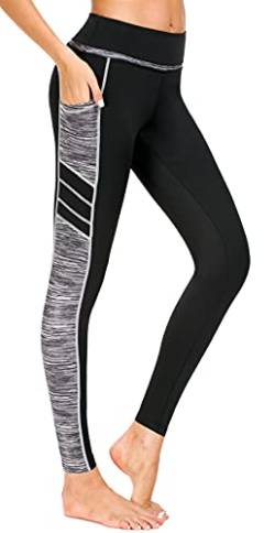 Flatik Damen Netzoberfläche Sport Gym Yoga Laufen Fitness Leggings Hose, Schwarz Grau(long Hosen), XS von Flatik