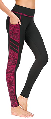 Flatik Damen Netzoberfläche Sport Gym Yoga Laufen Fitness Leggings Hose, Schwarz Rot(long Hosen), L von Flatik