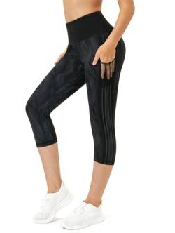 Flatik Leggings Damen 3/4 Damen Sporthose，Damen Blickdicht Laufhose，Jogginghose Damen 3/4 Fitnesshose Laufende Leggings XXL von Flatik