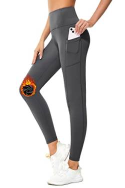 Flatik Sport Leggins Damen Fleece Damen Winter Thermo Leggings, Damen Laufhose Thermohose Winterhose,Mit Fleece gefüttert und Taschen S von Flatik