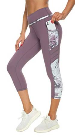 Flatik Sporthose Yoga Fitness Hosen Jogginghose capri leggins damen Hohe Taille mit Taschen L von Flatik