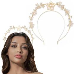 Flayem Braut Halo Blume Stirnband Gold Göttin Perle Krone Hochzeit Haarband Kostüm Party Haarschmuck für Frauen und Mädchen von Flayem