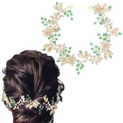 Flayem Braut Hochzeit Haarrebe Stirnband Bräut Haarteil Grün Strass Blumen Haarschmuck Kopfschmuck für Frauen und Mädchen von Flayem