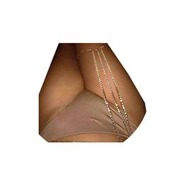 Flayem Glänzende Strass-Beinkette sexy geschichtete Kristall Gold Oberschenkelketten Nachtclub Party Body Accessoires für Frauen (Gold) von Flayem