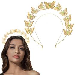 Flayem Gold Halo Haarreif Golden Schmetterling Haarband Krone Kristall Stirnband Hochzeit Braut Für Damen und Mädchen von Flayem