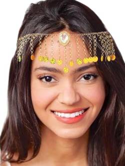 Flayem Kristall Kopf Kette Gold Pailletten Haare Ketten Quaste Kopfstück Rave Party Stirnband Schmuck für Frauen von Flayem