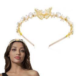 Flayem Kristall Schmetterling Haarband Gold Strass Perlen Haarreifen Braut Stirnband Hochzeit Kopfschmuck für Frauen und Mädchen von Flayem