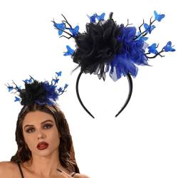 Flayem Party Blumen Stirnband Blau Schmetterling Hairhoop Einstellbar Halloween Haarband Schwarz und Blau Blume Haarschmuck für Frauen und Mädchen von Flayem