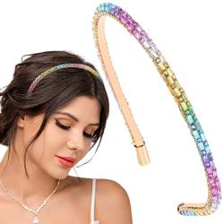 Flayem Regenbogen-Strass-Stirnband, Hochzeit, Haarreif, schmales Kristall-Stirnband, Party, Urlaub, Alltag, Haar-Accessoires, Damen und Mädchen (Regenbogen) von Flayem