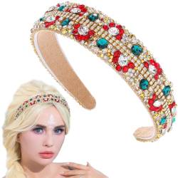 Flayem Rotes Strass-Stirnband, Kristallkrone, Kopfband, gepolstert, breit, barockes Haarband, Kreolen, wunderschönes Haar-Accessoire für Frauen und Mädchen (Rotgrün) von Flayem