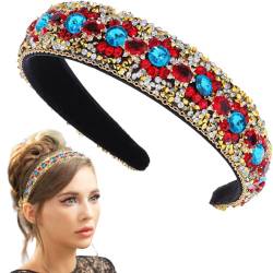 Flayem Rotes Strass-Stirnband, Kristallkrone, Kopfband, gepolstert, breit, barockes Haarband, Kreolen, wunderschönes Haar-Accessoire für Frauen und Mädchen (blau) von Flayem