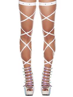 Flayem Shiny Strass Leg Wraps Sexy Crystal White Elastisches Strumpfband Raves Cross Bandage Music Festival Kostüm für Frauen von Flayem