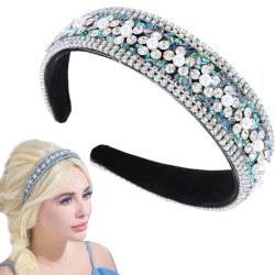 Flayem Strass-Perlen-Stirnband, funkelndes blaues Kristall-Stirnband, wunderschönes, gepolstertes, breites Haarband, Schmuckzubehör, Abschlussball, Bankett, Kopfbedeckung für Damen und Mädchen (Blume) von Flayem