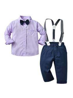Fldy Kinder Baby Jungen Festlicher Anzug Gentleman Suit Hemd Fliege Hosenträger Hose Hochzeit Taufe Formelle Bekleidungsset Lila_B 92-98 von Fldy