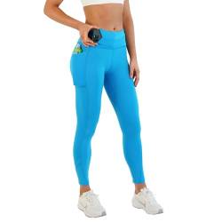 FlipBelt - Damen Sportleggings mit Fächern - Sporthose mit integriertem Laufgürtel - Azurblau - L von FlipBelt