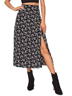 Floerns Damen Boho Floral Hohe Taille Split A Linie Midi Rock, Schwarz Disty Floral, XX-Large von Floerns