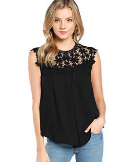 Floerns Damen Lace Ausschnitt ärmellosen Chiffon-Bluse Top groß A-schwarz von Floerns