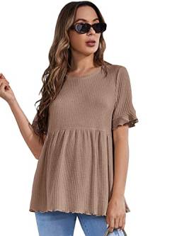 Floerns Women's Casual Maternity Top Short Sleeve Ruffle Hem Peplum T Shirt Camel M von Floerns