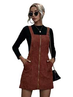 Floerns Women's Corduroy Button Down Pinafore Overall Dress with Pockets Rust Brown XL von Floerns