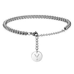 Flong Damen Frauen Armband Herren Männer Armreif Kugelkette in Silber Ton mit Name Alphabet Y Buchstaben Anhänger von Flongo