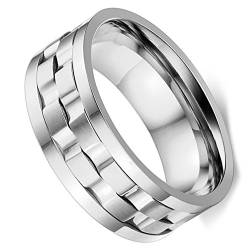 Flongo 9mm Edelstahl Ring Ringe Band Silber Gravierte Gravur Welle Design Drehbar Charm Charme Elegant Herren, 67mm von Flongo