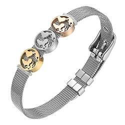 Flongo Damen Armband Frauen Armreif Armkette BFF Freundschafsarmbänder aus Edelstahl Armband Damenarmband Meshband Silber Weltkarte Flugzeug Verstellbar von Flongo