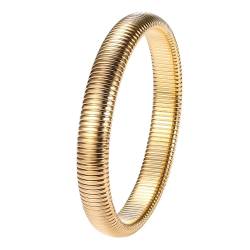 Flongo Damen Gold Armband elastisch: Frauen groß Armreif Edelstahl Stretch Bangle Bracelet vergoldet anti rutsch Armkette dehnbar Geschenk für Beste Freundin Mutter Tochter Weihnachten von Flongo