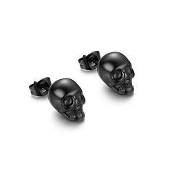 Flongo Damen Ohrringe Knopf Männer Ohrstecker, Totenkopf Schädel Ohrringe Stecker Ohrhänger Schwarz Gold Silber Taper Fake Plug Tunnel Biker von Flongo