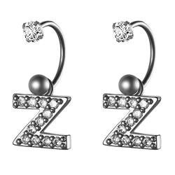 Flongo Damen Ohrstecker Anfangsbuchstabe A-Z Ohrringe Ohrhänger mit hängendem Namen 26 Alphabete Großbuchstabe Anhänger für Frauen Silber Buchstabe Z von Flongo