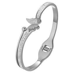 Flongo Damenarmband Edelstahlarmband Damen Armband Frauen Armreif BFF Ketten mit gefassten Strass Schmetterling Silber Elegant für Frauen von Flongo