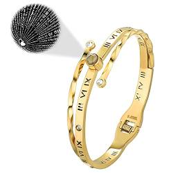 Flongo Damenarmband Edelstahlarmband Damen Armband Frauen Armreif BFF Ketten mit römischen Ziffern Gravur Gold Golden Elegant für Frauen von Flongo