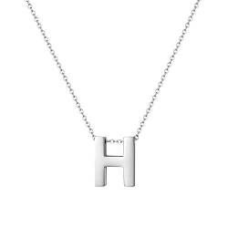 Flongo Damenkette Frauen Anhänger Kette Halskette aus Edelstahl Name Alphabete H Buchstaben Anhänger in Silber Ton Elegant von Flongo