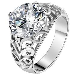 Flongo Damenring Frauen Ringe Verlobungsring Edelstahl Ring Band Weiß Silber 12MM Breit mit Zirkonia Strein Versprechen Engagement Hochzeit Damen, Größe 59 von Flongo