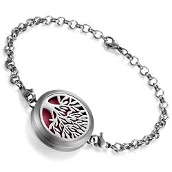 Flongo Edelstahl Armband Armreif Armkette Kette Aroma Locket Diffuser Aromatherapie Duftstofflocket ätherisches Öl Diffusor Hohl Schneeflocken Schneeglöckchen Damen von Flongo