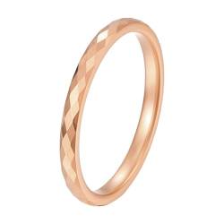 Flongo Ehering Damen Ring Rosegold: Frauen Ringe Hochzeit Paare Rings für Partner Pärchen Versprechen Verlobung Trauringe Wolfram Schmuck Geschenk Partnerringe für Couple Valentinstag 2mm breit von Flongo