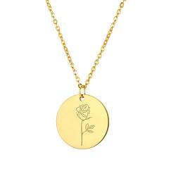 Flongo Geburtsblume Halskette Anhänger Damen Kette Geburtsmonat personalisiertes Geburtstag Geschenk für Frauen Gold Juni von Flongo