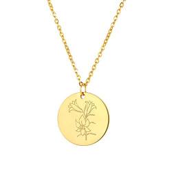 Flongo Geburtsblume Halskette Anhänger Damen Kette Geburtsmonat personalisiertes Geburtstag Geschenk für Frauen Gold Mai von Flongo