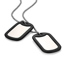 Flongo Gravur Herren Anhänger Halskette Kette, Schwarz Herrenkette Kostenlose Gravur doppelte Militärische Erkennungsmarken Armee Stil Dog Tag Erkennungsmarke Herren Männer von Flongo