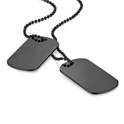 Flongo Gravur Herren Anhänger Halskette Militär Kette, Schwarz Herrenkette Kostenlose Gravur doppelte Militärische Erkennungsmarken Armee Stil Dog Tag Erkennungsmarke Herren Männer von Flongo