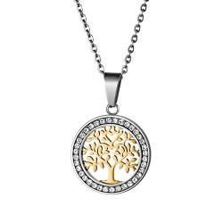 Flongo Halskette mit Lebensbaum Anhänger Damen Kette aus Edelstahl Baum des Lebens Kette Geschenk für Frauen und Mädchen von Flongo