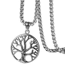 Flongo Halskette mit Lebensbaum Anhänger Damen Kette aus Edelstahl Baum des Lebens Kette Geschenk für Frauen und Mädchen von Flongo