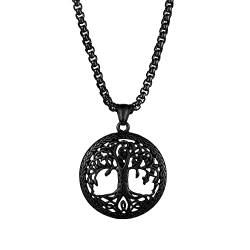 Flongo Halskette mit Lebensbaum Anhänger Damen Kette aus Edelstahl Baum des Lebens Kette Geschenk für Frauen und Mädchen von Flongo