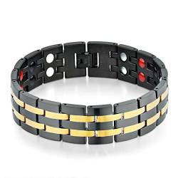 Flongo Herren-Armband Männer Armreif Groß Breit Magnetarmband Hematit mit Magnet Therapie Kugel Perlen Herren-Accessoires Schwarz Gold von Flongo