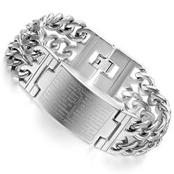 Flongo Herren Armband Männer Armreif Herrenkette, Große Breite Edelstahl Armband Link Handgelenk Silber Kruzifix Kreuz Englisch Bibel Herr Gebet Herren von Flongo