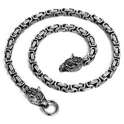 Flongo Herren-Kette Königskette Herrenkette Männer Kette Halskette mit Wolfköpfe Schließe Herrschsüchtig Rau Rock Herren-Accessoires von Flongo