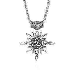 Flongo Herren-Kette Männer Anhänger, Edelstahl Silber Ägyptische Sonne Keltischer Knoten Irischer Triquetra Glücklicher Liebe-Anhänger Kette Herren-Accessoires von Flongo