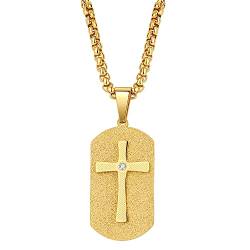 Flongo Herren-Kette Männer Anhänger Halskette Rosenkranz Kette Englisch Bibel Jesus Kreuz Kruzifix Schild Erkennungsmarke Schwarz Goldkette Herren-Accessoires von Flongo