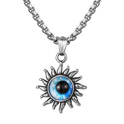 Flongo Herren-Kette Männer Anhänger mit Sonne Evil Eye Böse Teufel Auge aus Edelstahl Halskette Kette Silber Ton Biker Herren-Accessoires von Flongo