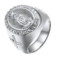 Flongo Herren-Ring Männer Rosenkranz-Ring Daumenring Bandring Siegelring Silber Jungfrau Maria Heilige Mutter Gottes Kreuz Kruzifix Herren-Accessoires Größe 65 von Flongo