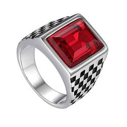 Flongo Herren Ring Männerring Herrenring, Breit Edelstahl Band Ring Ringe Rot Bandring Siegelring Daumenring Verlobungsringe Hochzeit mit Glas Edelsteine Herren-Accessoires Größe 65 von Flongo